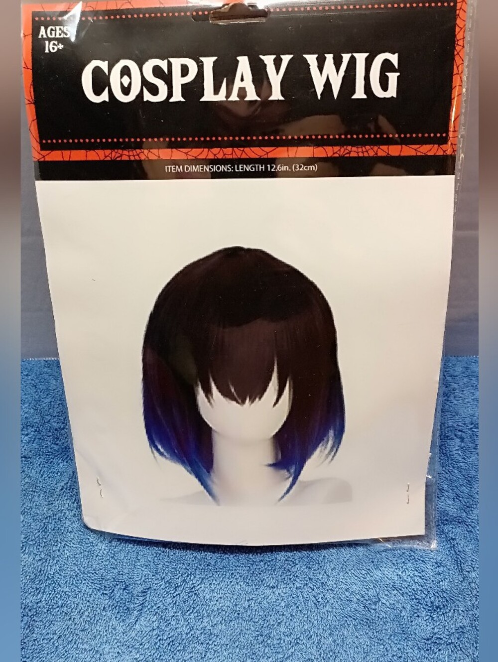 Cosplay Wig - Black to Blue Ombre. Length 12.6 In